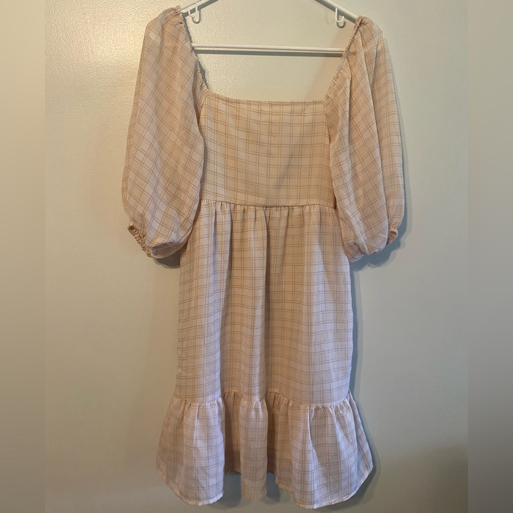 👗HER Destiny Pink Balloon Sleeved Smocked Gingham Printed Dress